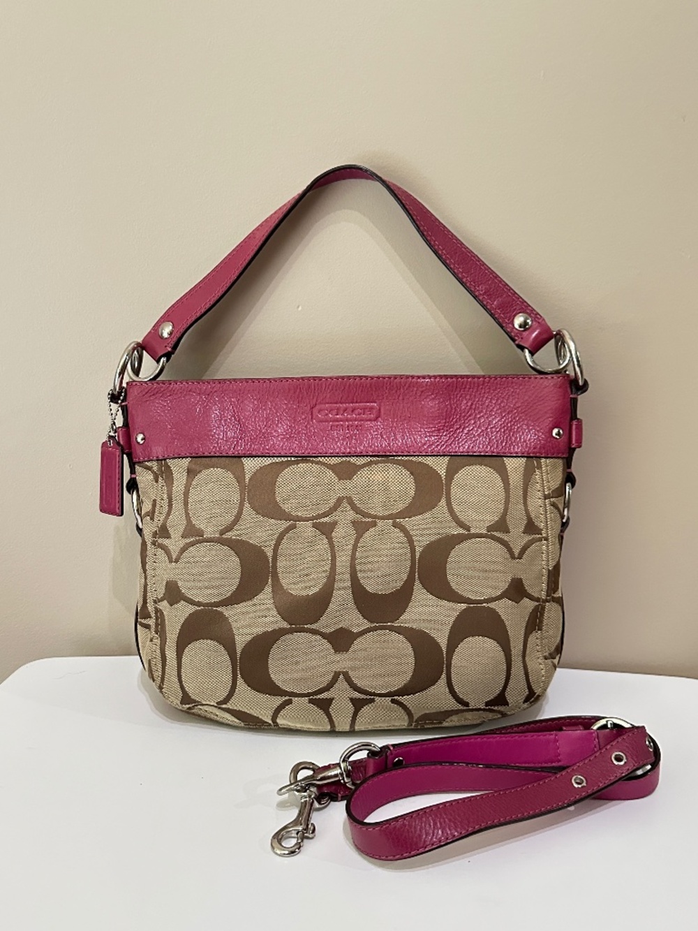Vintage Coach Handbag Zoe Signature Pink F1028-F14708 Crossbody Shoulder Bag Y2K